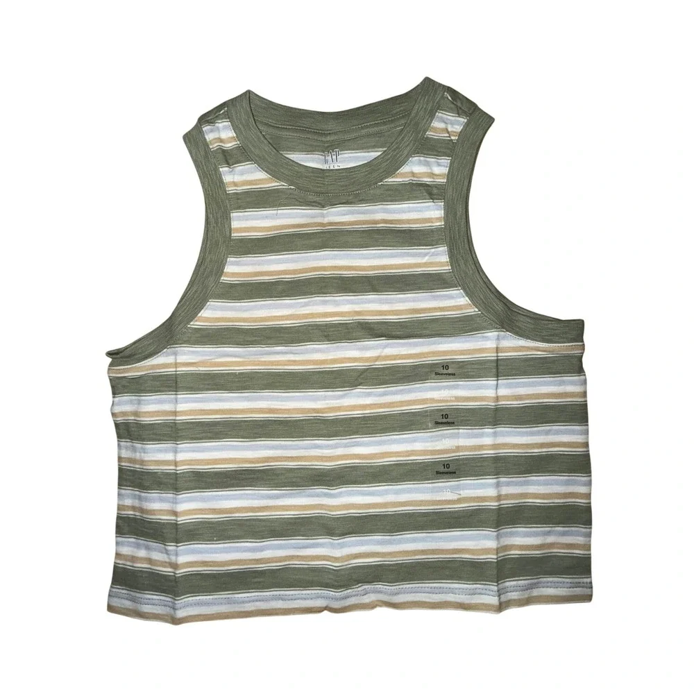 Gap Teen Girls Striped Tank Top Green White, Size 10, NWT